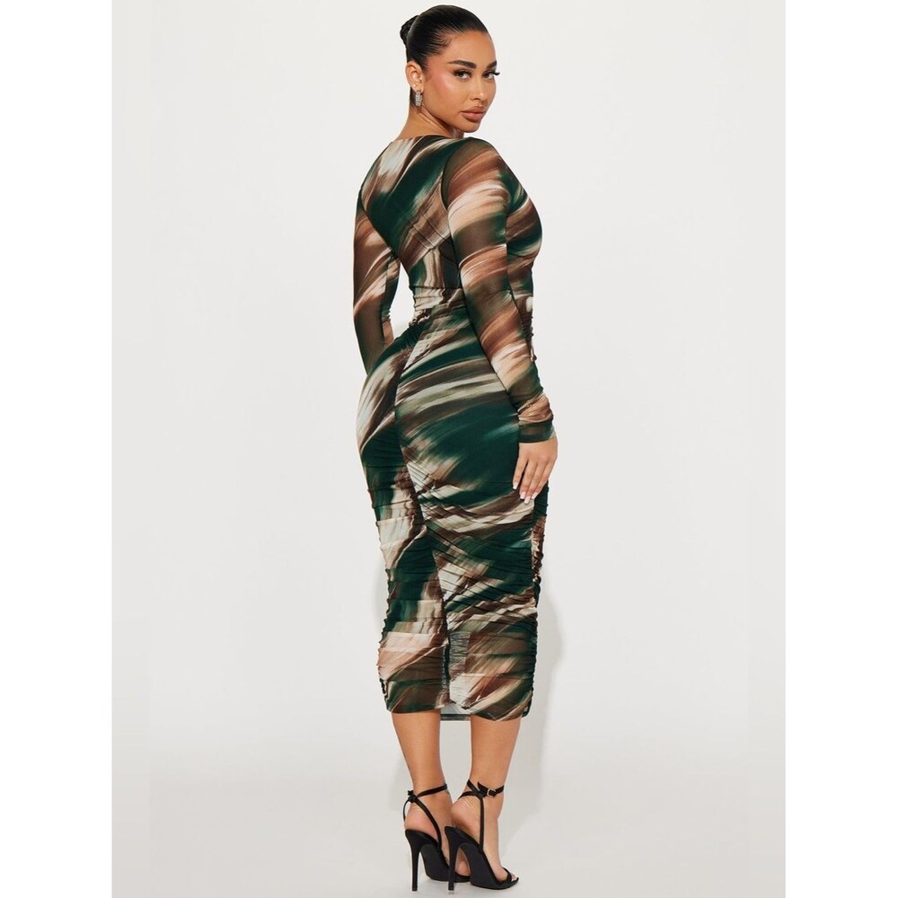 Fashion Nova Catherine Mesh Midi Dress - Brown/combo